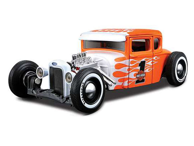 1929 Ford Model A #1 "Harley Davidson" Orange with White Flames 1/24 Diecast Model Car by Maisto-Maisto-ModelCars.com