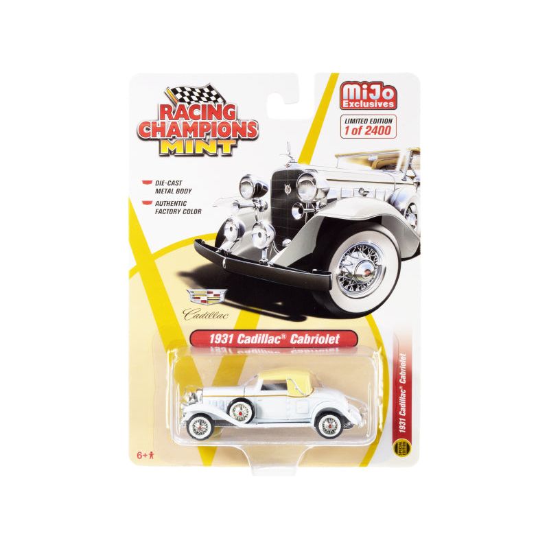 1931 Cadillac Cabriolet White with Cream Top Limited Edition to 2400 pieces Worldwide 1/64 Diecast Model Car by Racing Champions - Racing Champions - ModelCars.com