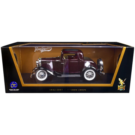 1932 Ford 3 - Window Coupe Burgundy with Black Top 1/18 Diecast Model Car by Road Signature - Road Signature - ModelCars.com