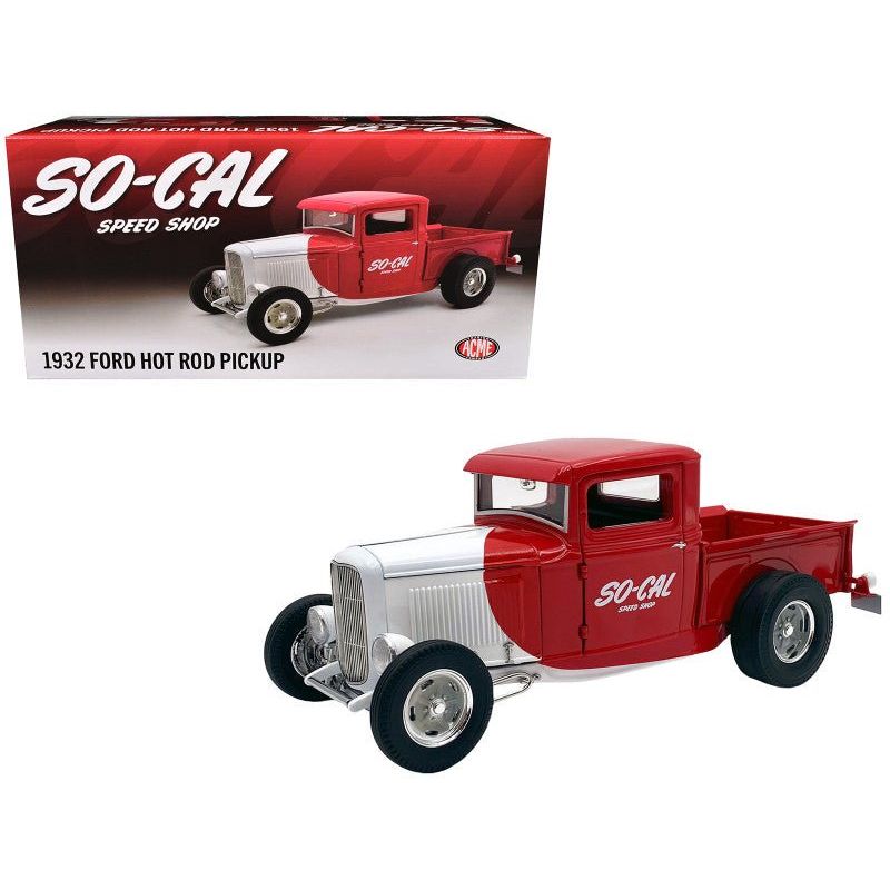 1932 Ford Pickup Truck "So-Cal Speed Shop" Red and White Limited Edition to 500 pieces Worldwide 1/18 Diecast Model Car by ACME-Acme-ModelCars.com