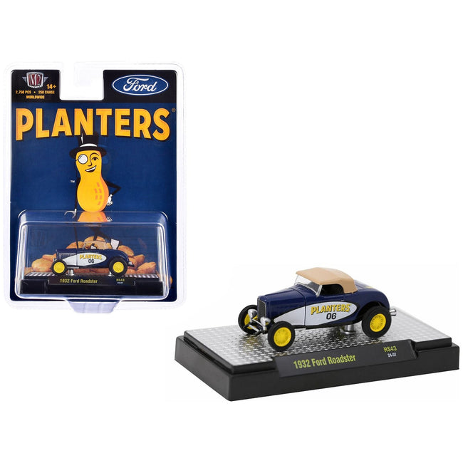 1932 Ford Roadster 06 Blue and White with Tan Soft Top "Planters Peanuts" Limited Edition to 2750 pieces Worldwide 1/64 Diecast Model Car by M2 Machines - M2 - ModelCars.com
