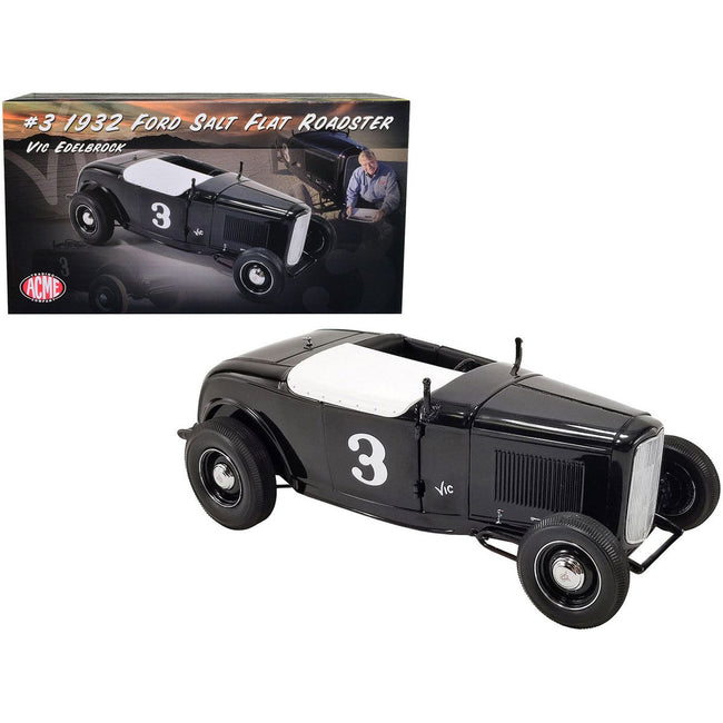 1932 Ford Salt Flat Roadster 3 Black "Vic Edelbrock" Limited Edition to 414 pieces Worldwide 1/18 Diecast Model Car by ACME-Acme-ModelCars.com