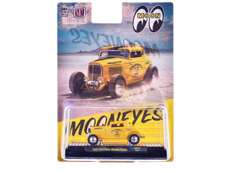 1932 Ford Three-Window Coupe "MoonEyes" Yellow with Black Stripe Limited Edition to 4400 pieces Worldwide 1/64 Diecast Model Car by M2 Machines-M2-ModelCars.com