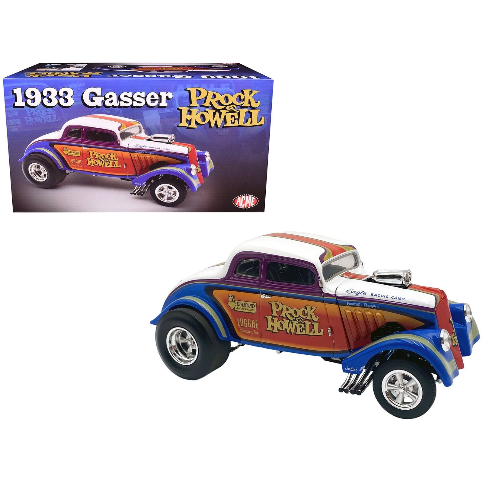 1933 Gasser "Prock & Howell - F Troop" Blue and White with Stripes Limited Edition to 348 pieces Worldwide 1/18 Diecast Model Car by ACME - Acme - ModelCars.com