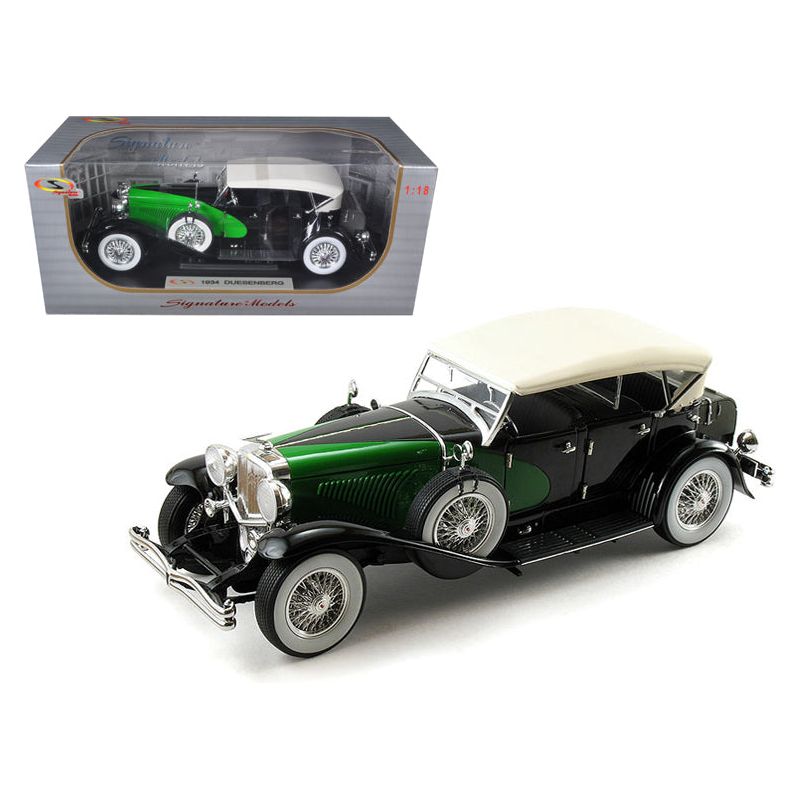 1934 Duesenberg Model J Black and Green with Cream Top 1/18 Diecast Model Car by Signature Models - Signature Models - ModelCars.com