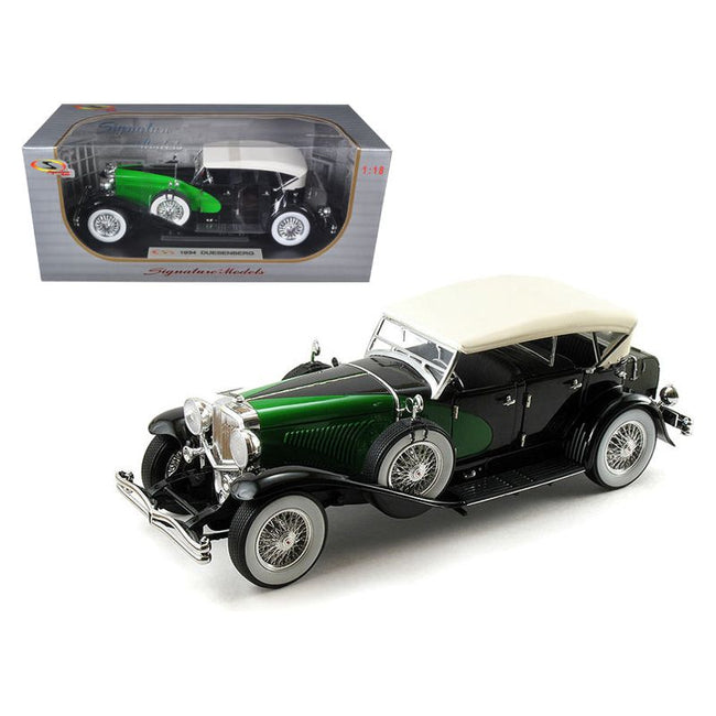 1934 Duesenberg Model J Black and Green with Cream Top 1/18 Diecast Model Car by Signature Models - Signature Models - ModelCars.com