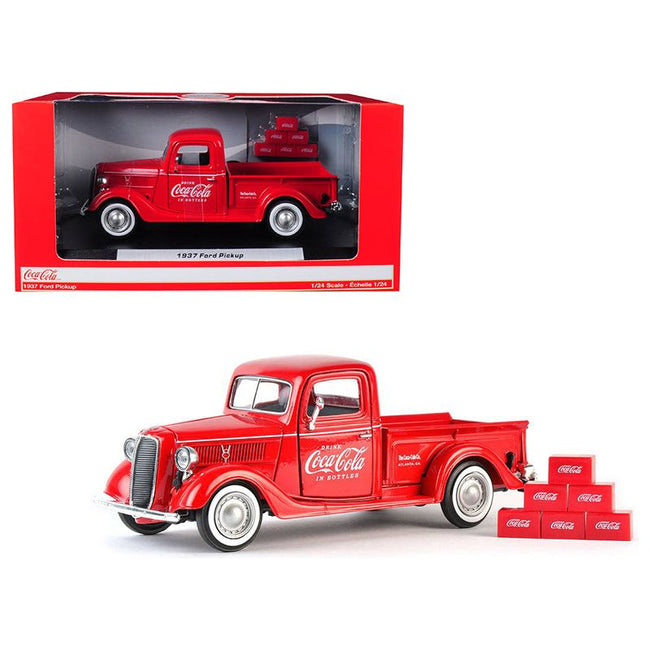 1937 Ford Pickup Truck "Coca - Cola" Red with 6 Bottle Carton Accessories 1/24 Diecast Model Car by Motorcity Classics - Motorcity Classics - ModelCars.com