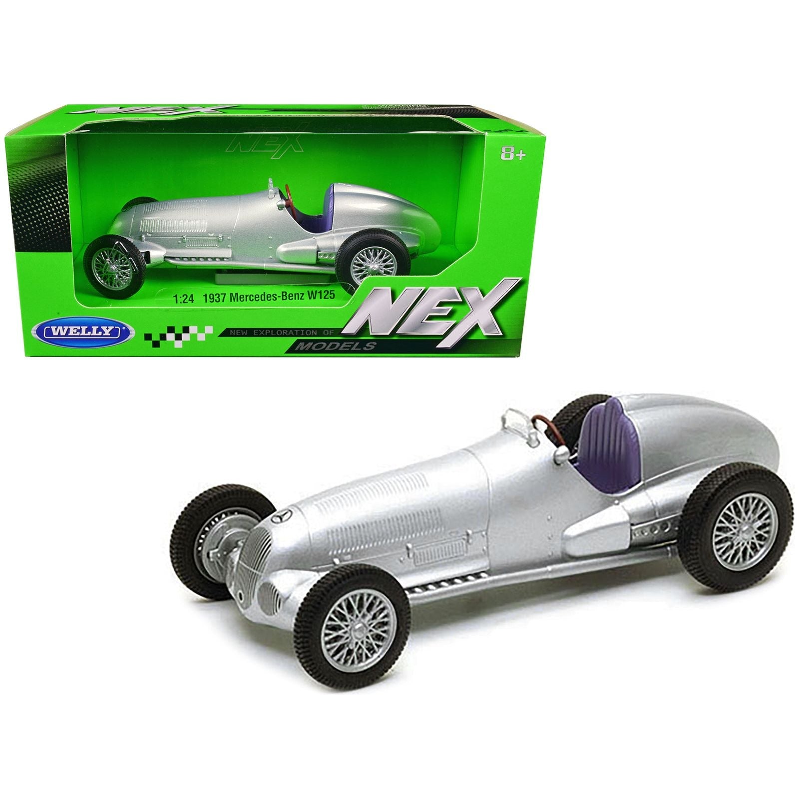 1937 Mercedes - Benz W125 Silver Metallic "NEX Models" Series 1/24 Diecast Model Car by Welly - Welly - ModelCars.com