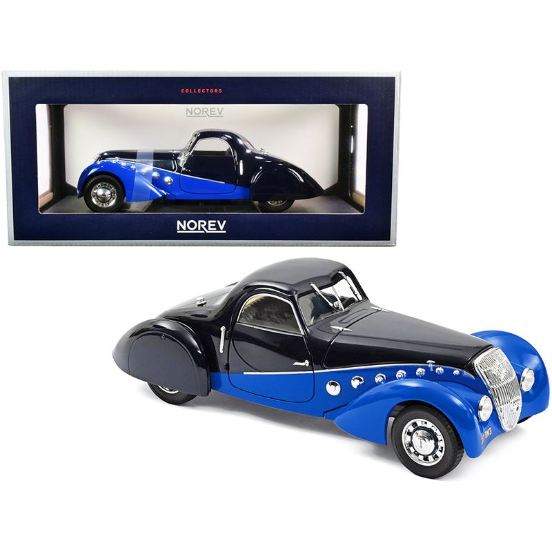 1937 Peugeot 302 Darl Mat Coupe Dark Blue and Blue 1/18 Diecast Model Car by Norev - Norev - ModelCars.com