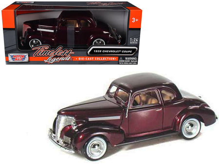1939 Chevrolet Coupe Burgundy 1/24 Diecast Model Car by Motormax-Motormax-ModelCars.com
