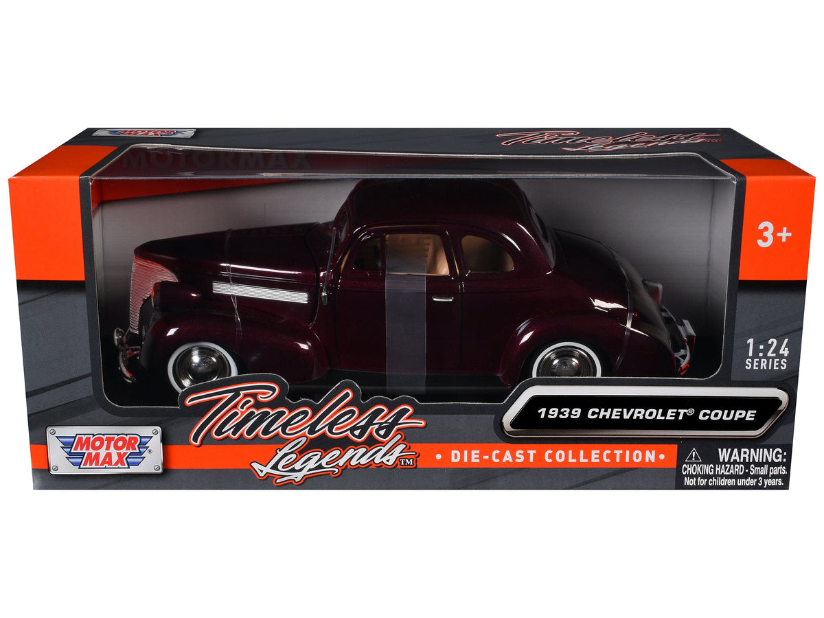 1939 Chevrolet Coupe Burgundy 1/24 Diecast Model Car by Motormax-Motormax-ModelCars.com