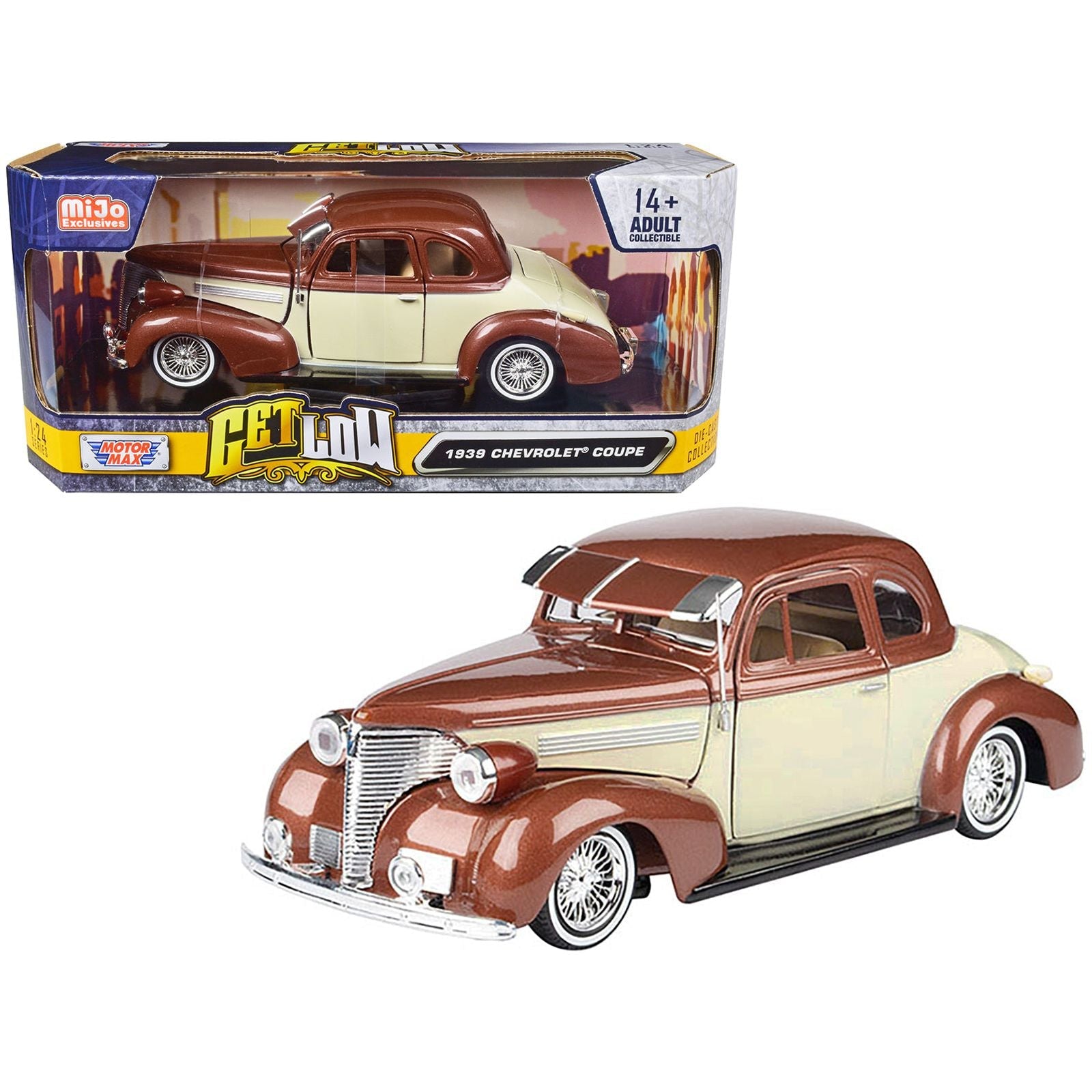 1939 Chevrolet Coupe Lowrider Beige and Brown Metallic "Get Low" Series 1/24 Diecast Model Car by Motormax - Motormax - ModelCars.com