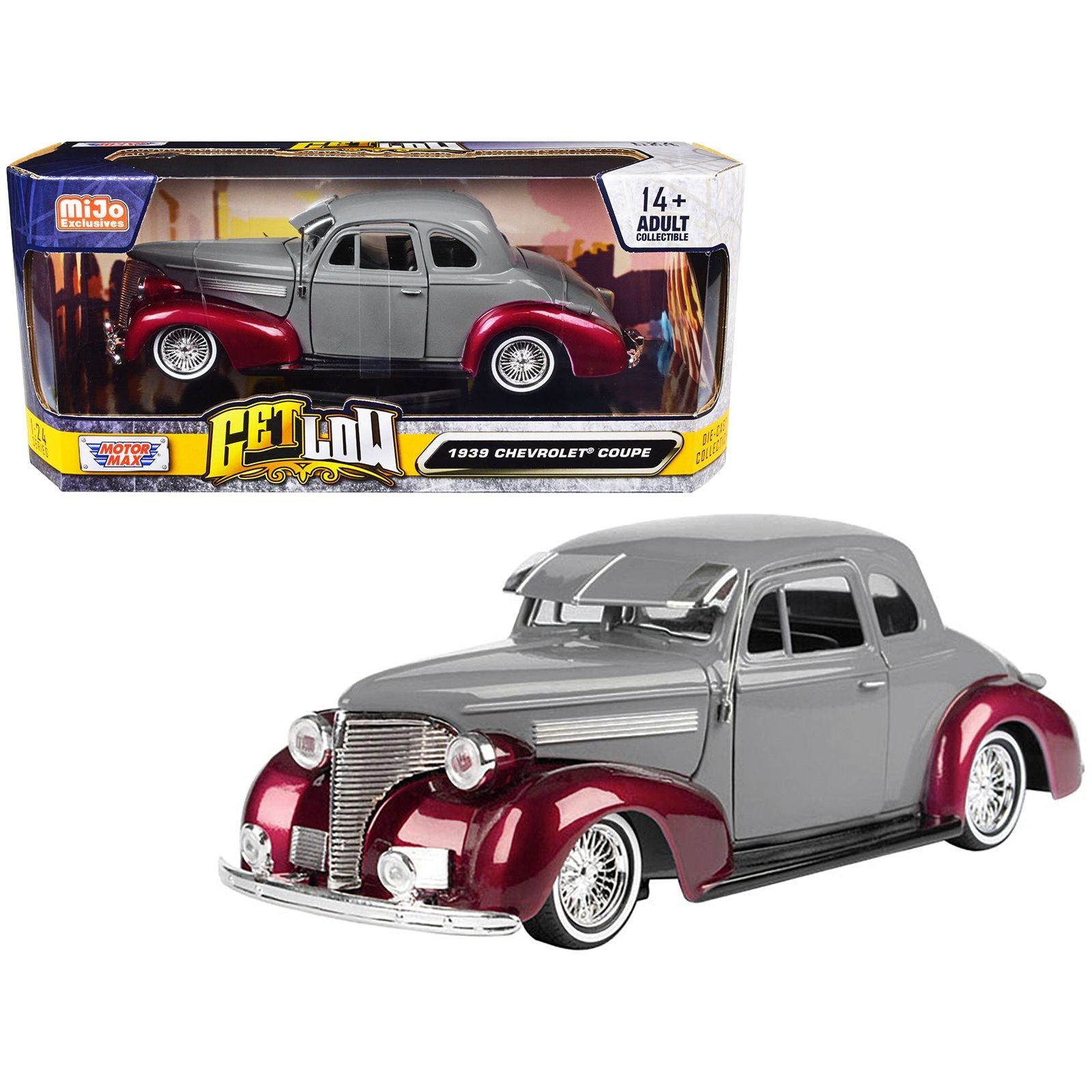 1939 Chevrolet Coupe Lowrider Gray and Red Metallic "Get Low" Series 1/24 Diecast Model Car by Motormax - Motormax - ModelCars.com