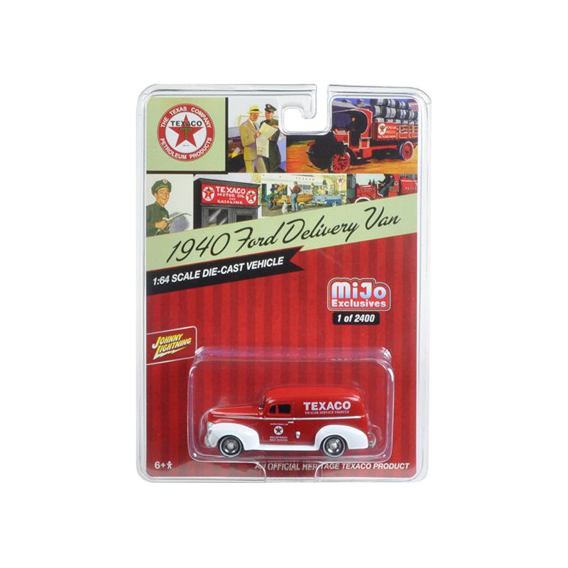 1940 Ford Delivery Van "Texaco" Red 1/64 Diecast Model Car by Johnny Lightning-Johnny Lightning-ModelCars.com