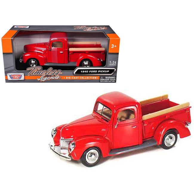 1940 Ford Pickup Truck Red 1/24 Diecast Model Car by Motormax-Motormax-ModelCars.com