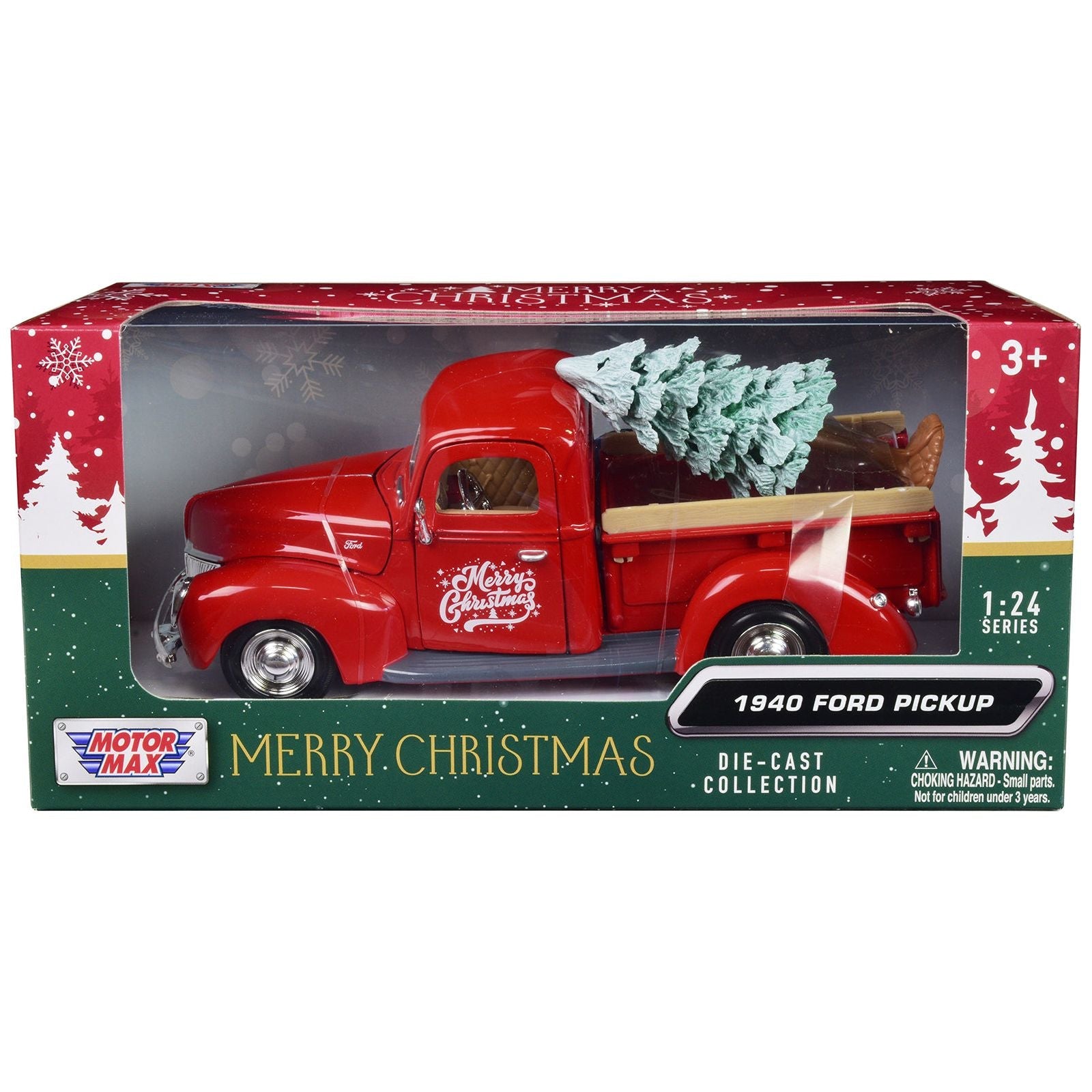 1940 Ford Pickup Truck Red "Merry Christmas" with Tree Accessory 1/24 Diecast Model Car by Motormax - Motormax - ModelCars.com