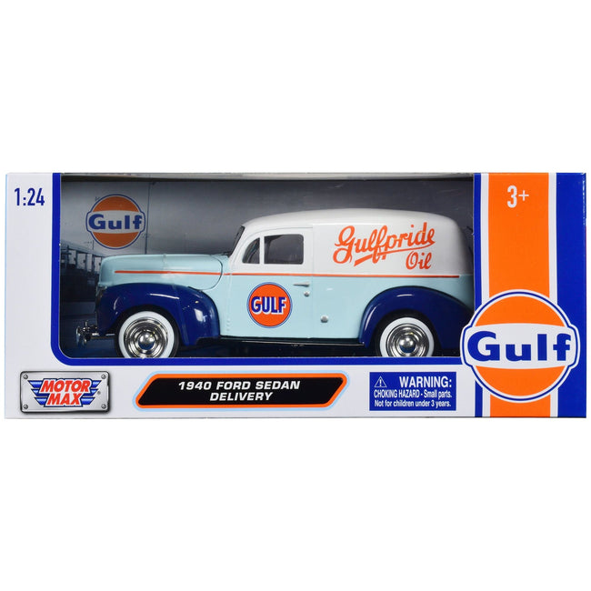 1940 Ford Sedan Delivery Light Blue and White "Gulf Oil - Gulfpride" "Gulf Die - Cast Collection" 1/24 Diecast Model Car by Motormax - Motormax - ModelCars.com