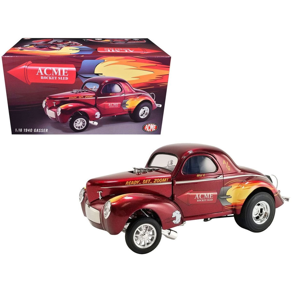 1940 Gasser "ACME Rocket Sled" Red Metallic with Graphics Limited Edition to 162 pieces Worldwide 1/18 Die Cast Model Car by ACME-Acme-ModelCars.com