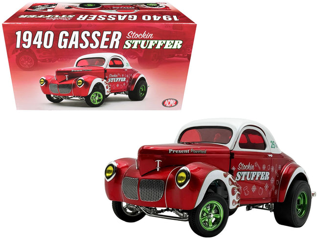 1940 Gasser "Stockin Stuffer" Red Chrome with White Top and Graphics Limited Edition to 126 pieces Worldwide 1/18 Diecast Model Car by ACME-Acme-ModelCars.com