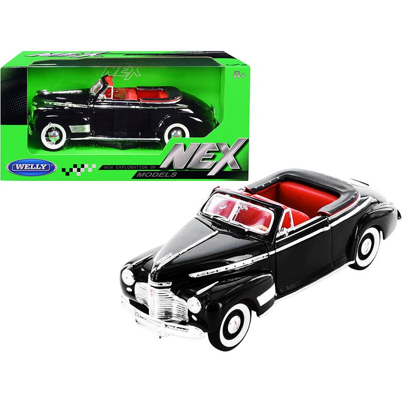 1941 Chevrolet Special Deluxe Convertible Black with Red Interior "NEX Models" 1/24 Diecast Model Car by Welly - Welly - ModelCars.com