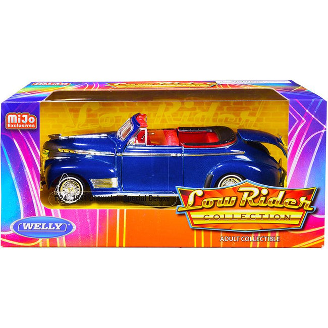 1941 Chevrolet Special Deluxe Convertible Candy Blue Metallic with Red Interior "Low Rider Collection" 1/24 Diecast Model Car by Welly - Welly - ModelCars.com