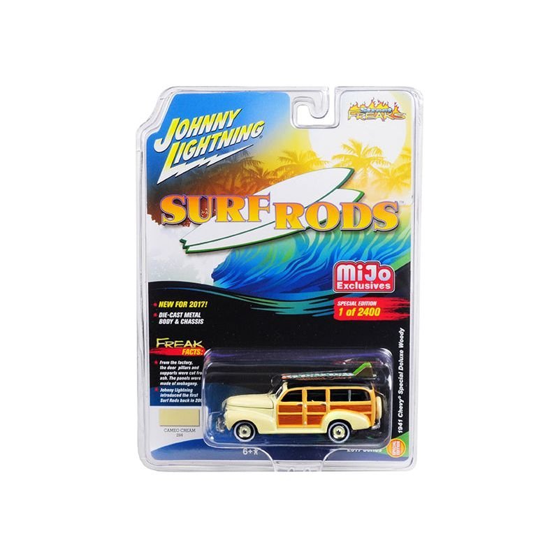1941 Chevrolet Special Deluxe Woody Cameo Cream Limited Edition to 2400pc Worldwide "Surf Rods" 1/64 Diecast Model Car by Johnny Lightning-Johnny Lightning-ModelCars.com