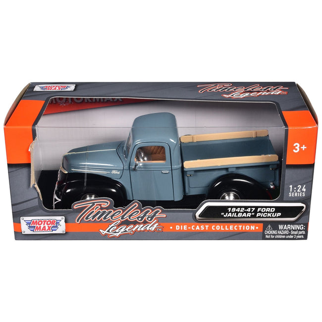1942-47 Ford "Jailbar" Pickup Truck Blue and Black "Timeless Legends" Series 1/24 Diecast Model Car by Motormax-Motormax-ModelCars.com