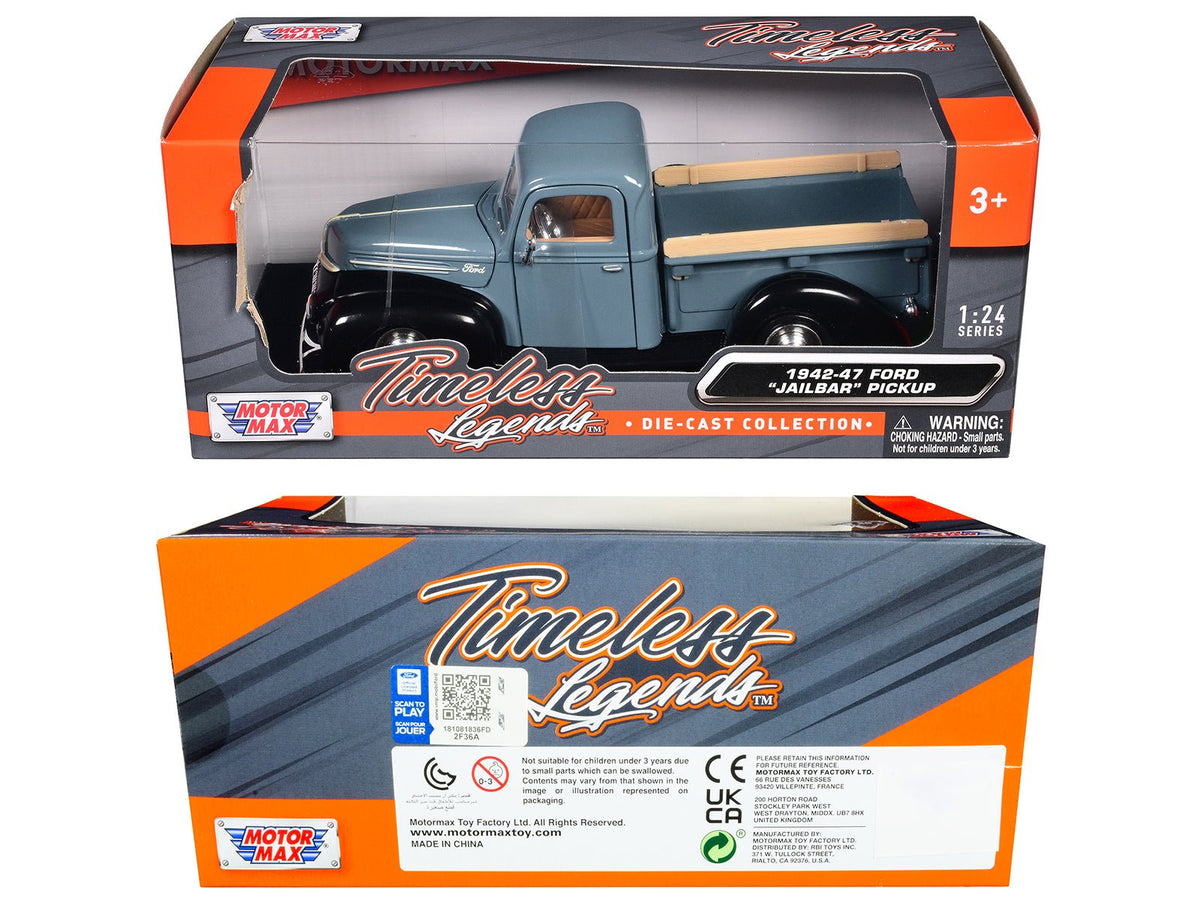 1942-47 Ford "Jailbar" Pickup Truck Blue and Black "Timeless Legends" Series 1/24 Diecast Model Car by Motormax-Motormax-ModelCars.com