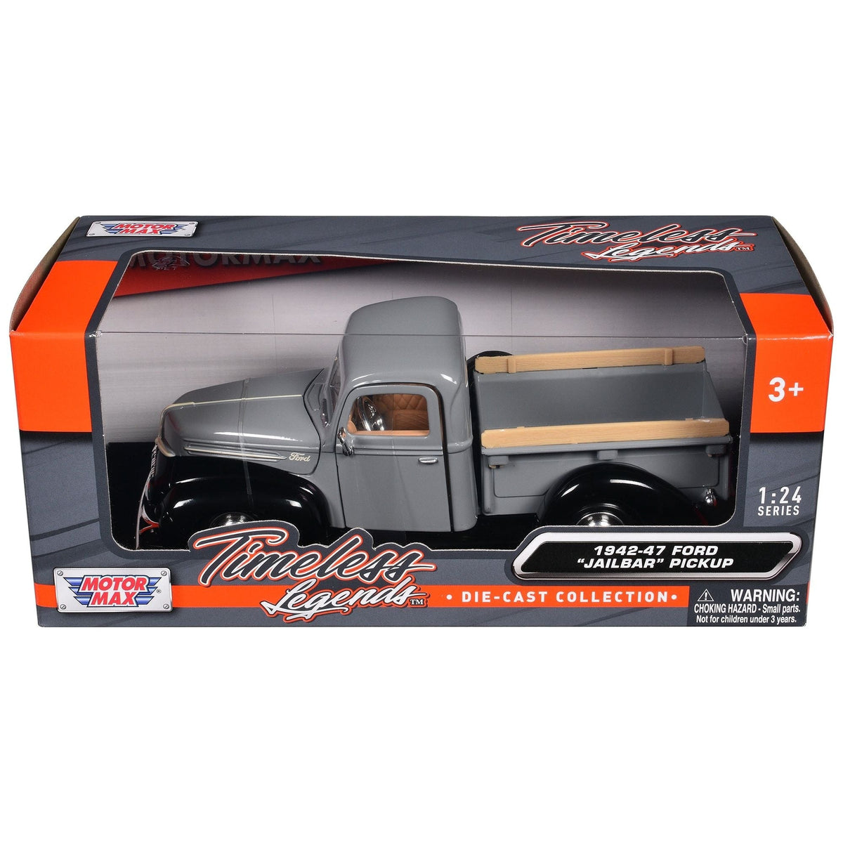 1942-47 Ford "Jailbar" Pickup Truck Gray and Black "Timeless Legends" Series 1/24 Diecast Model Car by Motormax-Motormax-ModelCars.com