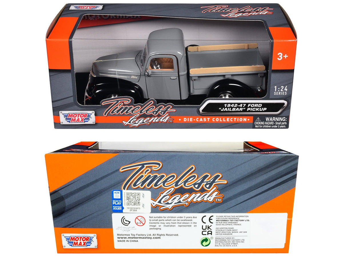 1942-47 Ford "Jailbar" Pickup Truck Gray and Black "Timeless Legends" Series 1/24 Diecast Model Car by Motormax-Motormax-ModelCars.com