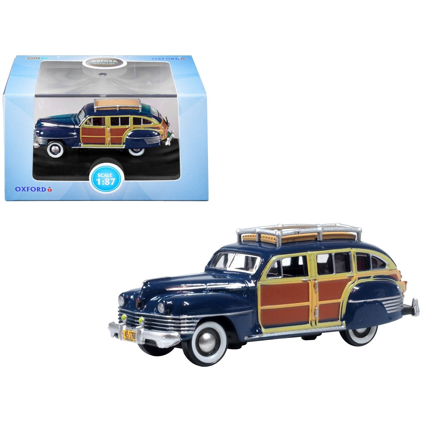 1942 Chrysler Town & Country Woody Wagon South Sea Blue with Wood Panels and Roof Rack 1/87 (HO) Scale Diecast Model Car by Oxford Diecast - Oxford Diecast - ModelCars.com