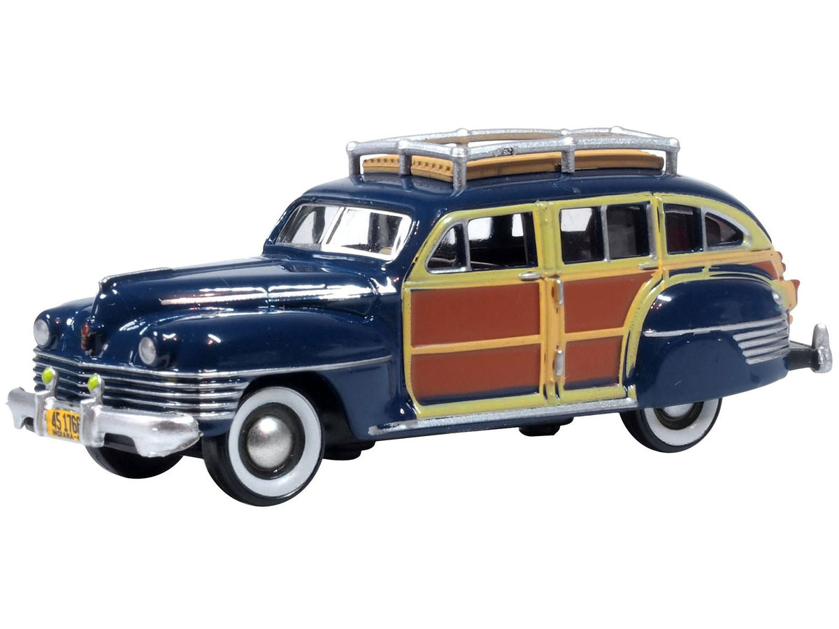1942 Chrysler Town & Country Woody Wagon South Sea Blue with Wood Panels and Roof Rack 1/87 (HO) Scale Diecast Model Car by Oxford Diecast-Oxford Diecast-ModelCars.com