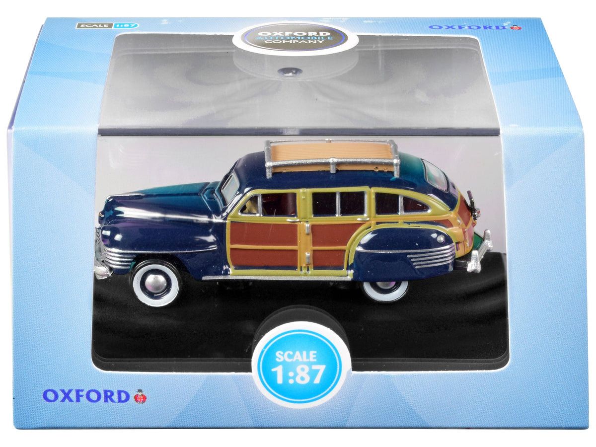 1942 Chrysler Town & Country Woody Wagon South Sea Blue with Wood Panels and Roof Rack 1/87 (HO) Scale Diecast Model Car by Oxford Diecast-Oxford Diecast-ModelCars.com