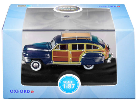 1942 Chrysler Town & Country Woody Wagon South Sea Blue with Wood Panels and Roof Rack 1/87 (HO) Scale Diecast Model Car by Oxford Diecast-Oxford Diecast-ModelCars.com