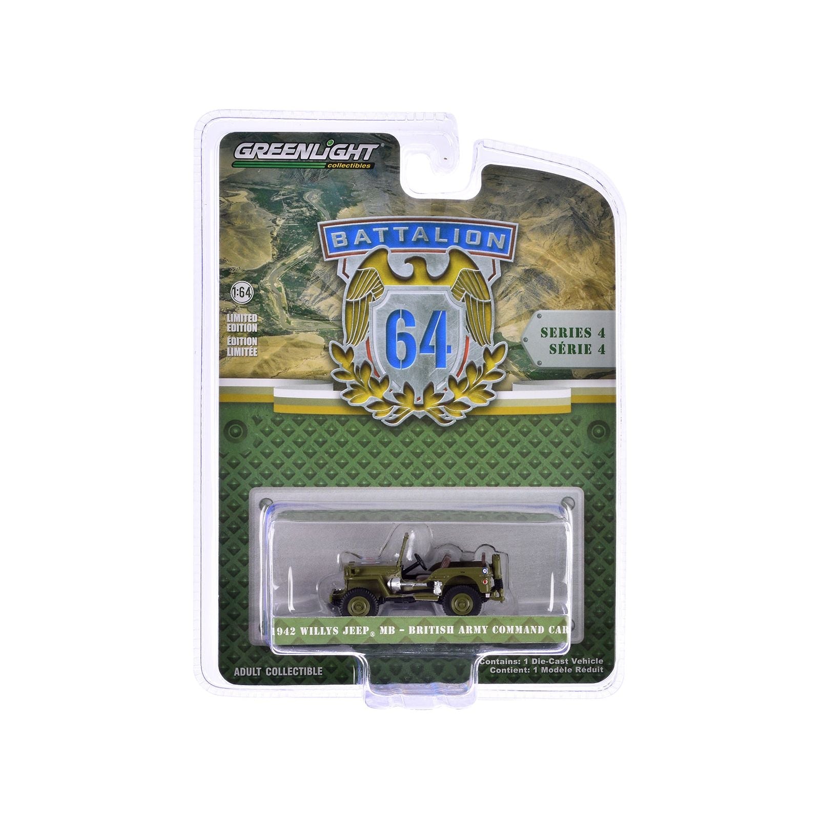 1942 Willys Jeep MB "British Army Command Car" Light Green "Battalion 64" Series 4 1/64 Diecast Model Car by Greenlight - Greenlight - ModelCars.com