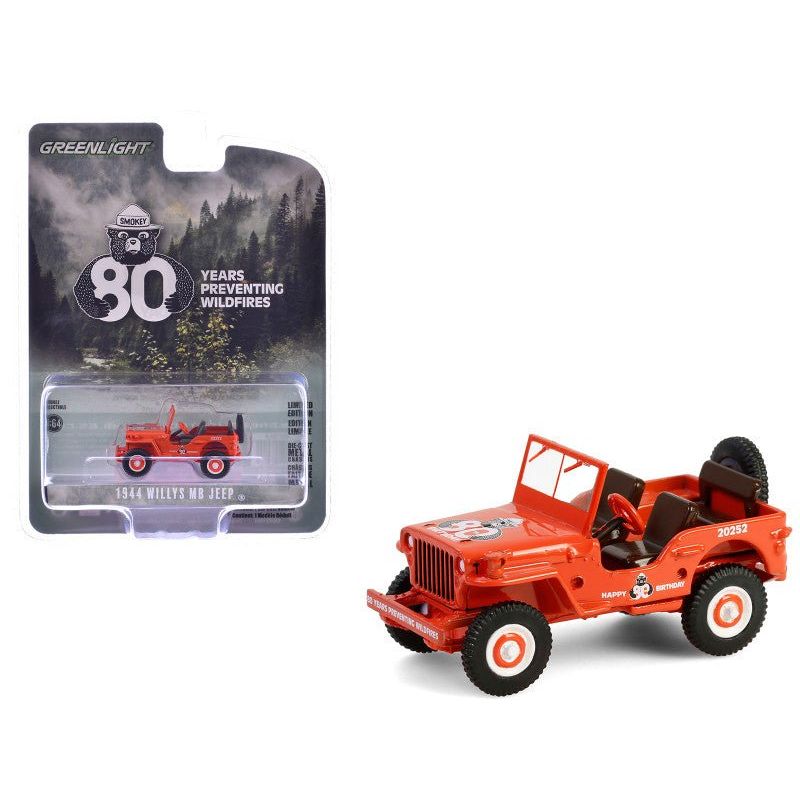 1944 Willys MB Jeep Red "Smokey Bear 80th Anniversary" "Anniversary Collection" Series 17 1/64 Diecast Model Car by Greenlight - Greenlight - ModelCars.com