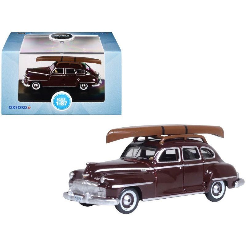 1946 DeSoto Suburban with Roof Rack and Canoe Royal Maroon 1/87 (HO) Scale Diecast Model Car by Oxford Diecast-Oxford Diecast-ModelCars.com