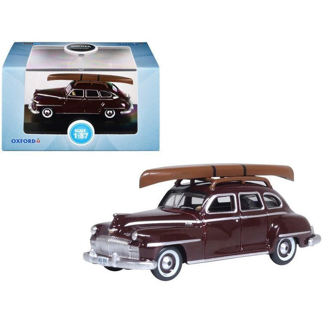 1946 DeSoto Suburban with Roof Rack and Canoe Royal Maroon 1/87 (HO) Scale Diecast Model Car by Oxford Diecast-Oxford Diecast-ModelCars.com