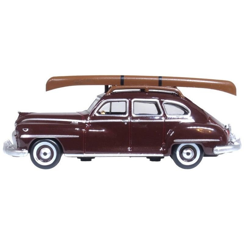 1946 DeSoto Suburban with Roof Rack and Canoe Royal Maroon 1/87 (HO) Scale Diecast Model Car by Oxford Diecast-Oxford Diecast-ModelCars.com