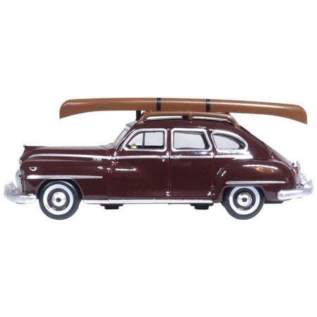 1946 DeSoto Suburban with Roof Rack and Canoe Royal Maroon 1/87 (HO) Scale Diecast Model Car by Oxford Diecast-Oxford Diecast-ModelCars.com