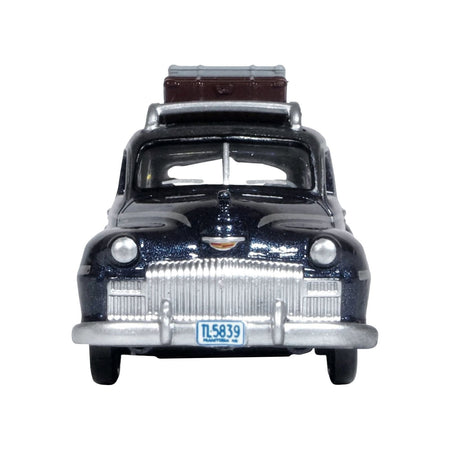 1946 DeSoto Suburban with Roof Rack and Luggage Butterfly Blue Metallic with Crystal Gray Top 1/87 (HO) Scale Diecast Model Car by Oxford Diecast - Oxford Diecast - ModelCars.com