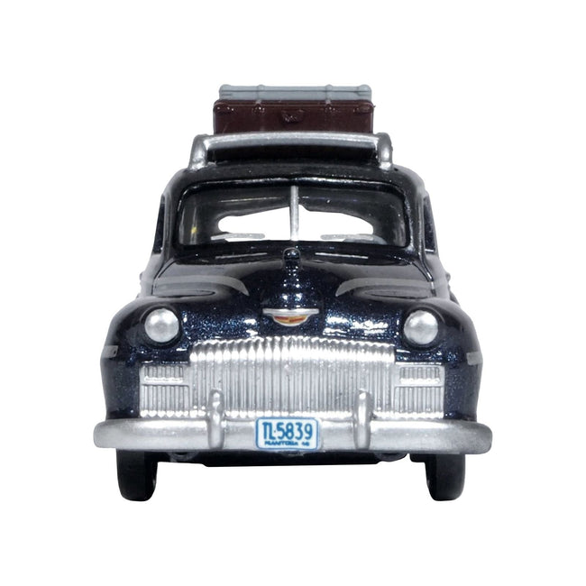 1946 DeSoto Suburban with Roof Rack and Luggage Butterfly Blue Metallic with Crystal Gray Top 1/87 (HO) Scale Diecast Model Car by Oxford Diecast - Oxford Diecast - ModelCars.com
