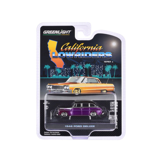 1946 Ford Fordor Super Deluxe Dark Purple Metallic and Black "California Lowriders" Series 6 1/64 Diecast Model Car by Greenlight-Greenlight-ModelCars.com