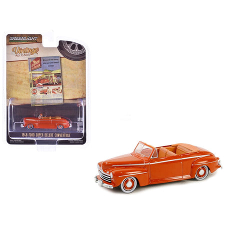1946 Ford Super Deluxe Convertible Orange "Chevron Supreme" "Vintage Ad Cars" Series 10 1/64 Diecast Model Car by Greenlight-Greenlight-ModelCars.com