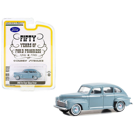 1946 Ford Super Deluxe Fordor Light Blue "Fifty Years of Ford Progress - Golden Jubilee" "Anniversary Collection" Series 16 1/64 Diecast Model Car by Greenlight - Greenlight - ModelCars.com