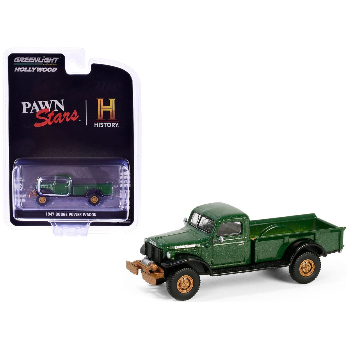 1947 Dodge Power Wagon Pickup Truck Green Metallic and Black "Pawn Stars" (2009 - Current) TV Series "Hollywood Series" Release 42 1/64 Diecast Model Car by Greenlight - Greenlight - ModelCars.com