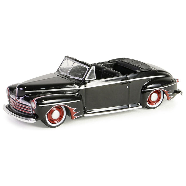 1947 Ford Deluxe Convertible Lowrider Black wit h Red Graphics "California Lowriders" Series 5 1/64 Diecast Model Car by Greenlight-Greenlight-ModelCars.com