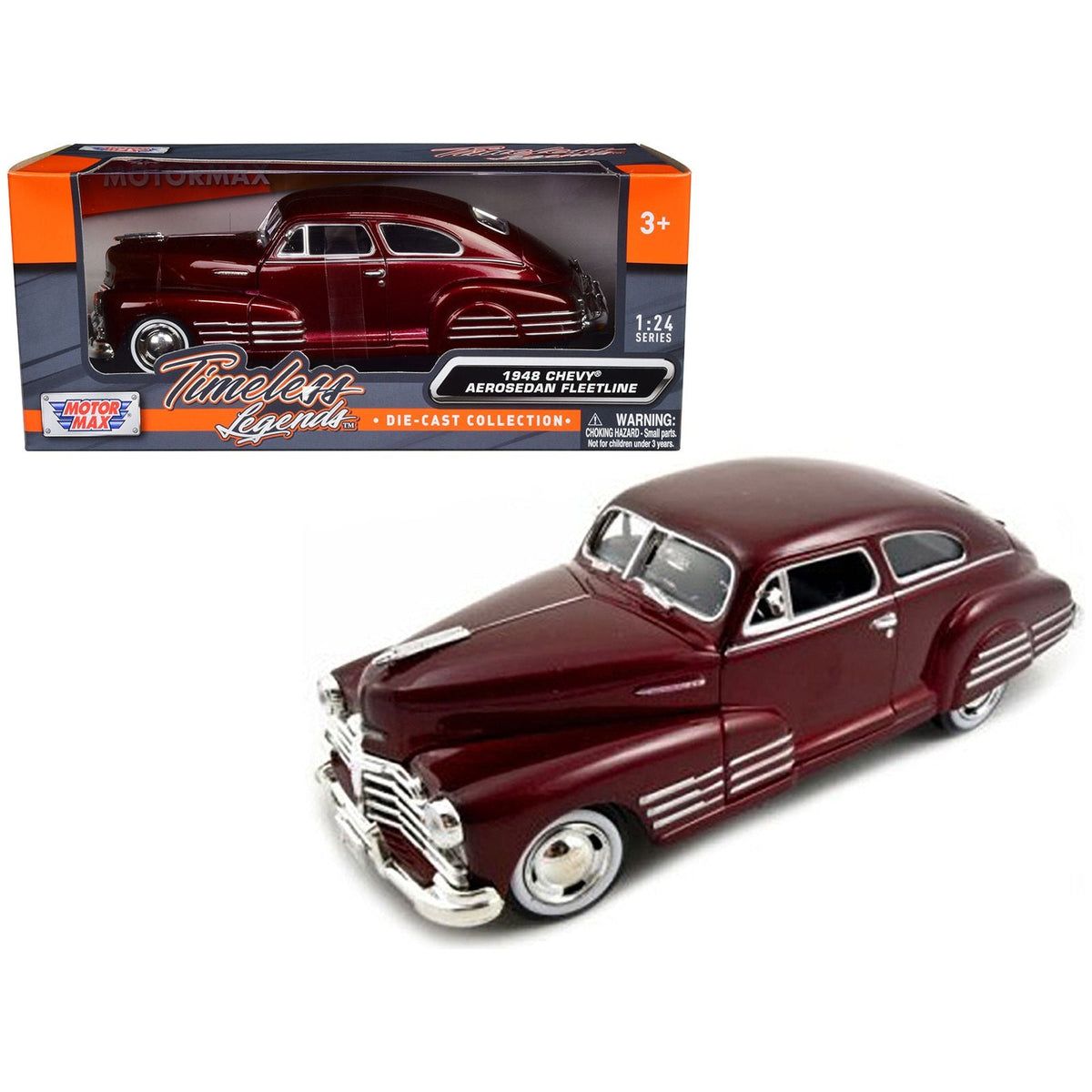 1948 Chevrolet Aerosedan Fleetline Dark Red Metallic 1/24 Diecast Model Car by Motormax - Motormax - ModelCars.com