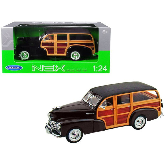 1948 Chevrolet Woody Fleetmaster Dark Brown 1/24 Diecast Model Car by Welly - Welly - ModelCars.com
