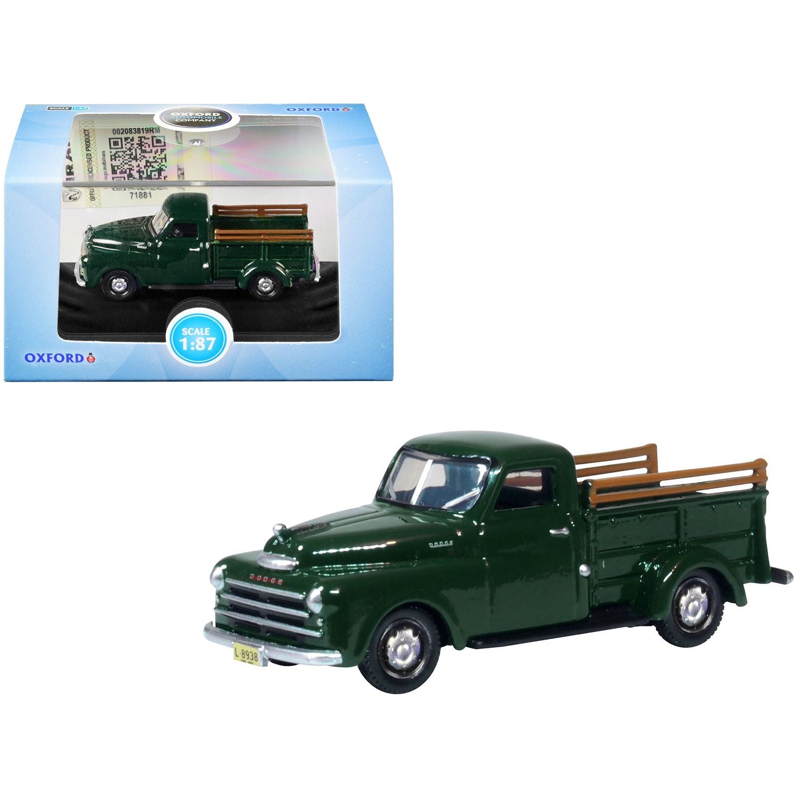 1948 Dodge B - 1B Pickup Truck Dark Green 1/87 (HO) Scale Diecast Model Car by Oxford Diecast - Oxford Diecast - ModelCars.com